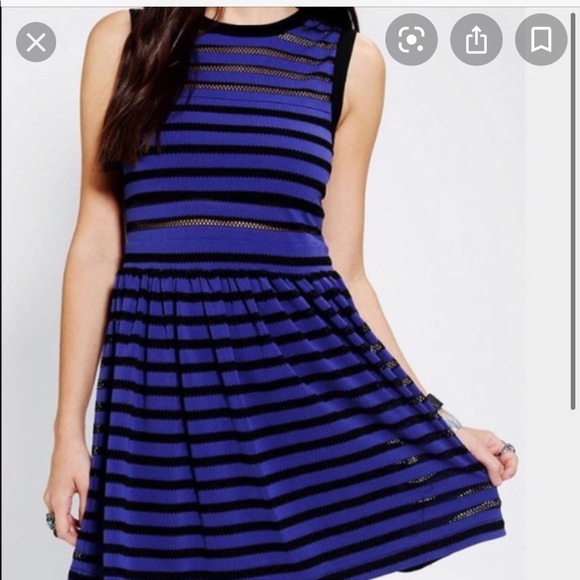 silence + noise Dresses & Skirts - Silence+Noise Blue and black striped mesh dress